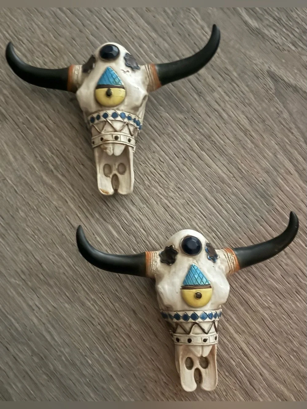 Set of 2 Southwestern Longhorn Skull Wall Hooks | Rustic Western Boho Decor